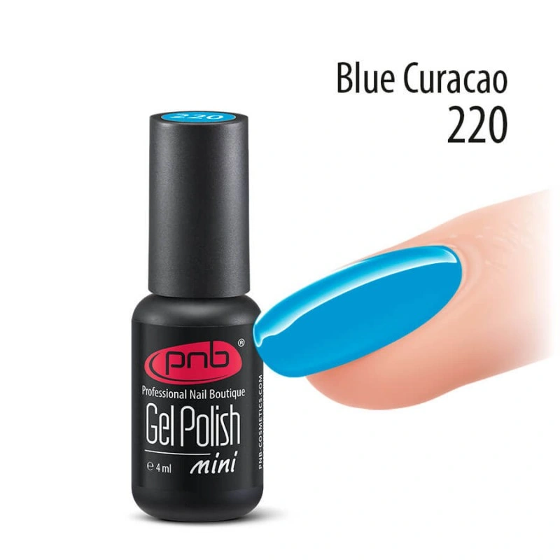 Гель-лак PNB Mini №220 Blue Curacao насичений яскраво-блакитний, емаль 4 мл