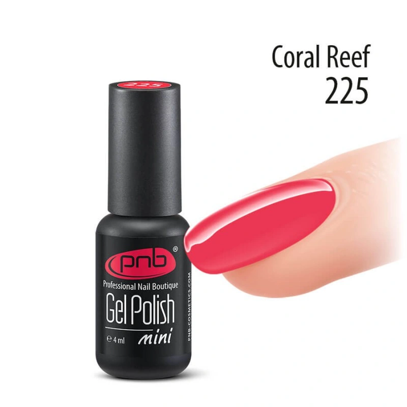 Гель-лак PNB Mini №225 Coral Reef насичений кораловий, емаль 4 мл