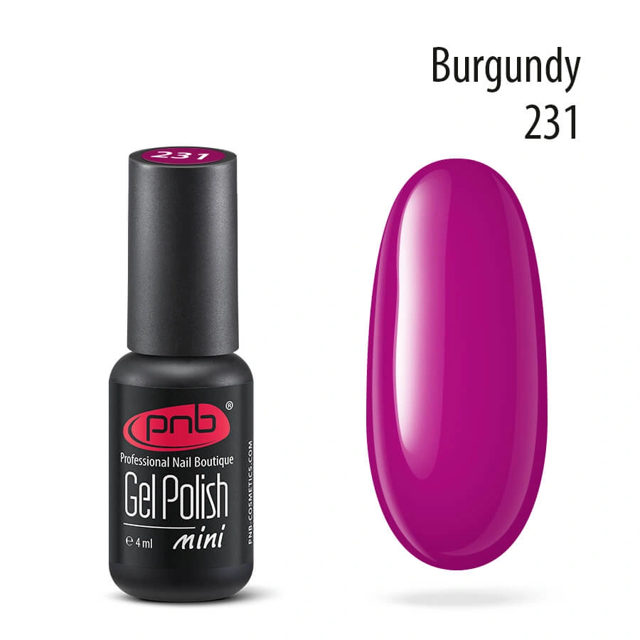 Гель-лак PNB Mini №231 Burgundy пурпурний, емаль 4 мл