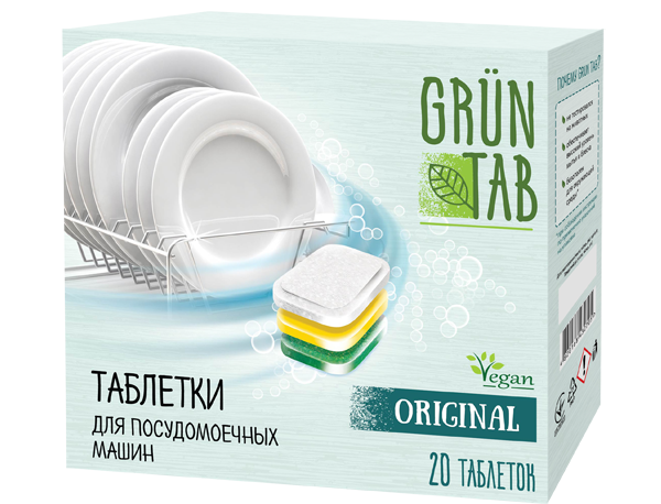 Таблетки для посудомийних машин 20 шт Grun Tab Таблетки для посудомийних машин Original 20 шт