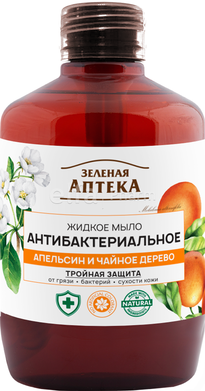 Антибактеріальне рідке мило Зелена аптека Рідке мило Антибактеріальне Апельсин та чайне дерево 460 мл