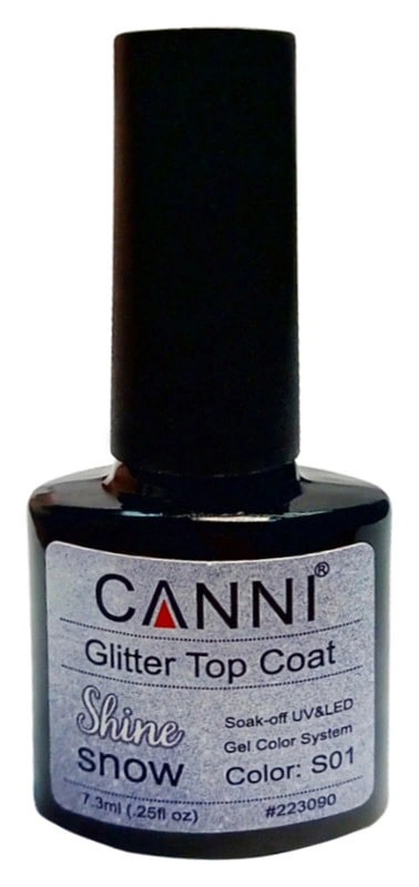 Глітерний топ із липким шаром Canni Glitter Top Сoat Snow Shine №S01 з напівпрозорими блискітками 7,3 мл