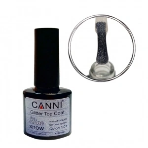 Глітерний топ із липким шаром Canni Glitter Top Сoat Snow Shine №S01 з напівпрозорими блискітками 7,3 мл