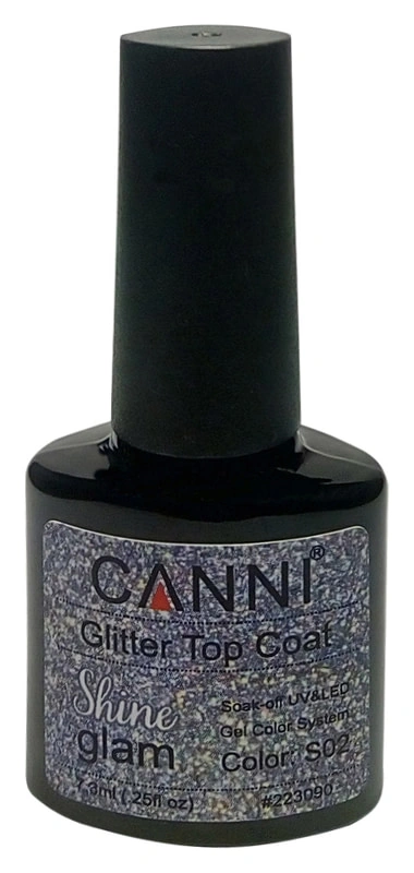 Глітерний топ із липким шаром Canni Glitter Top Сoat Glam Shine №S02 з блискітками 7,3 мл
