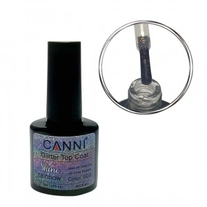 Глітерний топ із липким шаром Canni Glitter Top Сoat Rainbow Shine №S03 з райдужними блискітками 7,3 мл