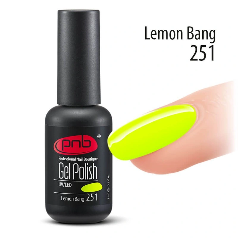 Гель-лак PNB №251 Lemon Bang неоновий холодний яскраво-жовтий, емаль 8 мл