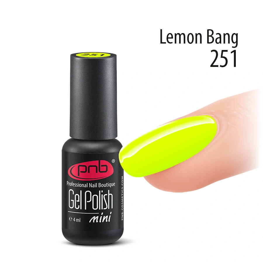 Гель-лак PNB Mini №251 Lemon Bang неоновий холодний яскраво-жовтий, емаль 4 мл