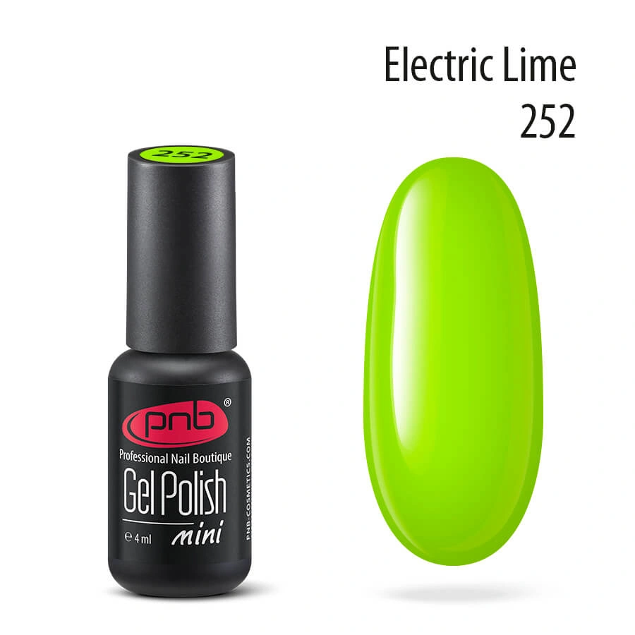 Гель-лак PNB Mini №252 Electric Lime неоновий насичений салатовий, емаль 4 мл