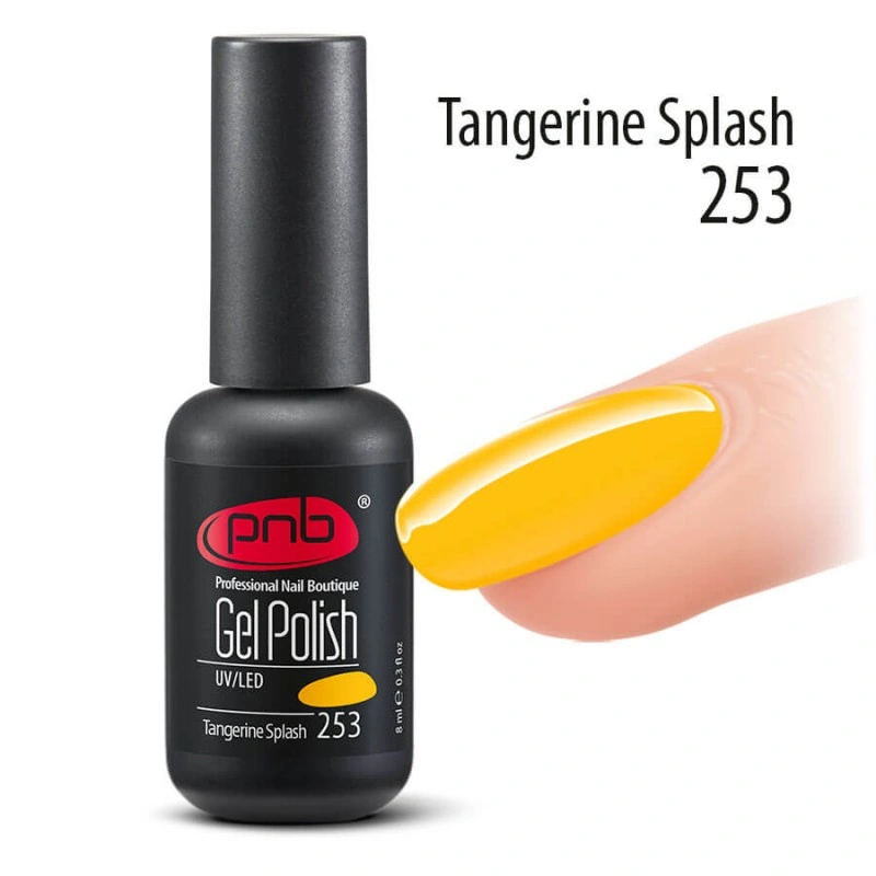 Гель-лак PNB №253 Tangerine Splash неоновий жовто-жовтогарячий, емаль 8 мл