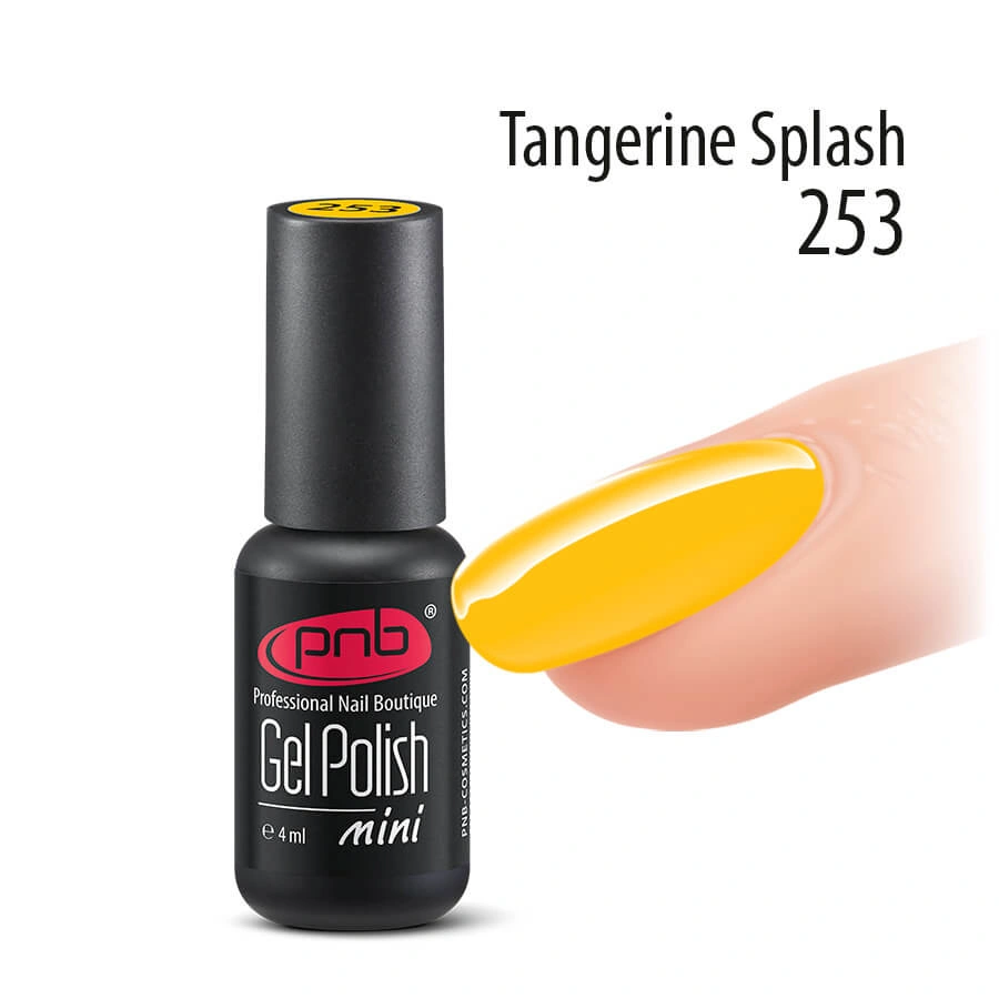 Гель-лак PNB Mini №253 Tangerine Splash неоновий жовто-жовтогарячий, емаль 4 мл