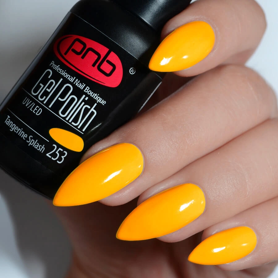 Гель-лак PNB Mini №253 Tangerine Splash неоновий жовто-жовтогарячий, емаль 4 мл