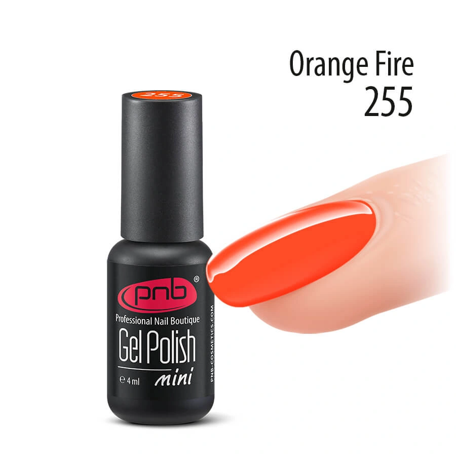 Гель-лак PNB Mini №255 Orange Fire неоновий червоно-жовтогарячий, емаль 4 мл