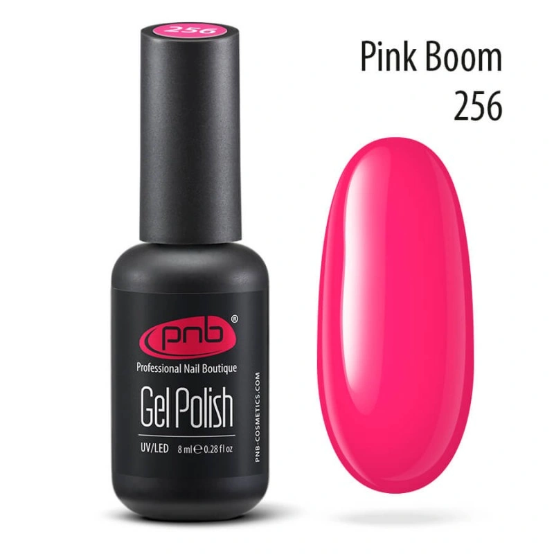 Гель-лак PNB №256 Pink Boom неоновий малиново-рожевий, емаль 8 мл