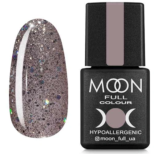 Гель-лак MOON FULL Color Gel Polish №323 сріблясто-бежевий з різнокольоровим глітером 8 мл