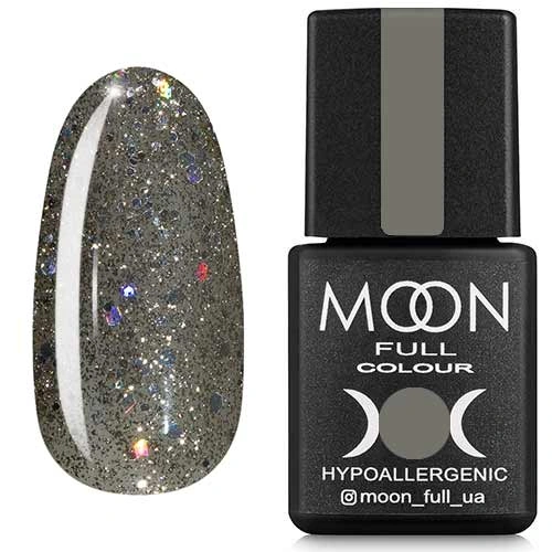 Гель-лак MOON FULL Color Gel Polish №324 сріблясто-оливковий з різнокольоровим глітером 8 мл