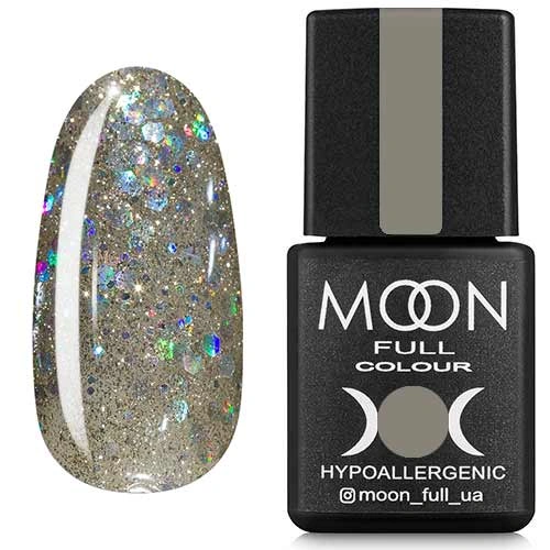 Гель-лак MOON FULL Color Gel Polish №328 сріблясто-золотий з різнокольоровим глітером 8 мл