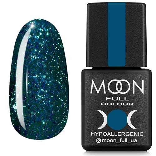 Гель-лак MOON FULL Diamond №06 яскраво-зелений із сріблястим гліттером 8 мл