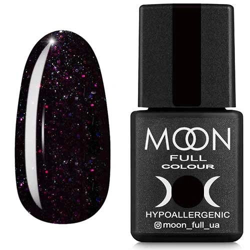 Гель-лак MOON FULL Diamond №24 темний баклажан із різнобарвним шиммером 8 мл
