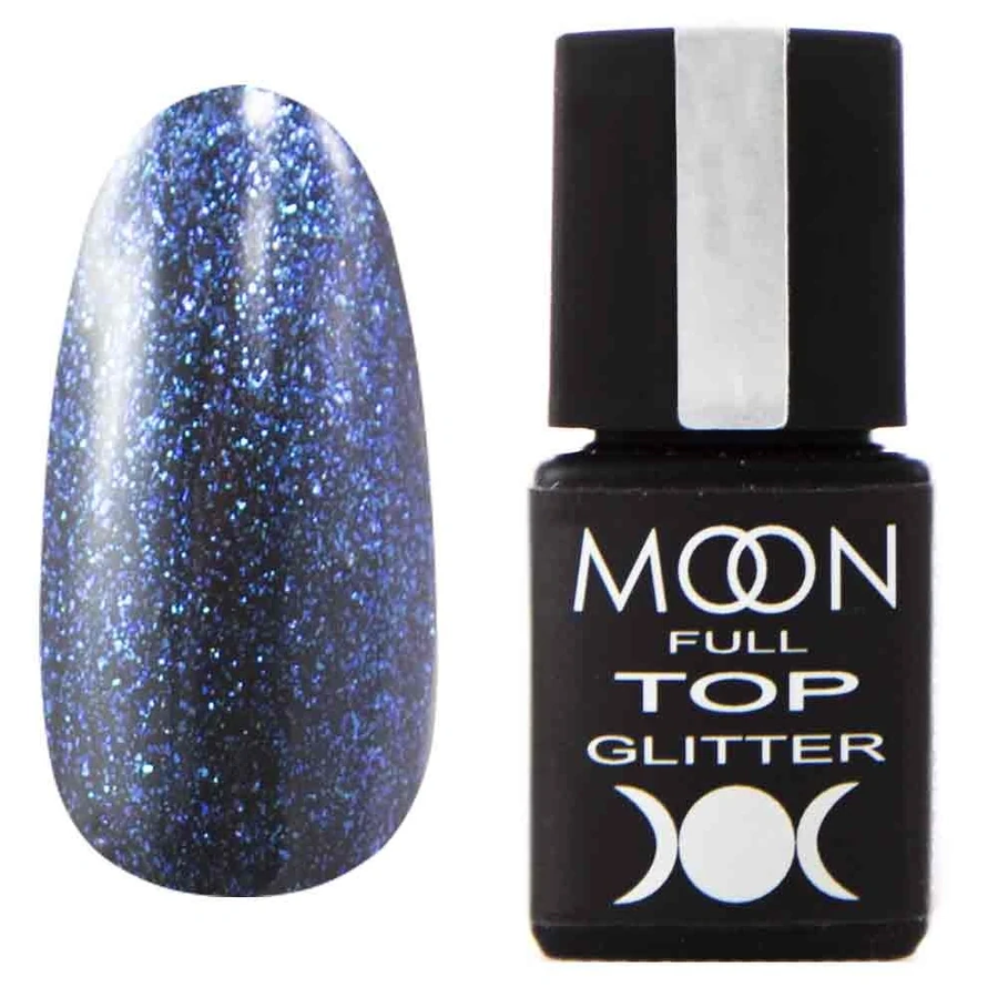 Топ без липкого шару MOON FULL Top Glitter №4 Blue синій глітер 8 мл
