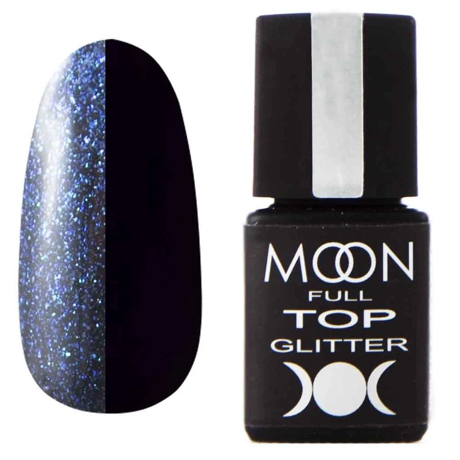 Топ без липкого шару MOON FULL Top Glitter №4 Blue синій глітер 8 мл