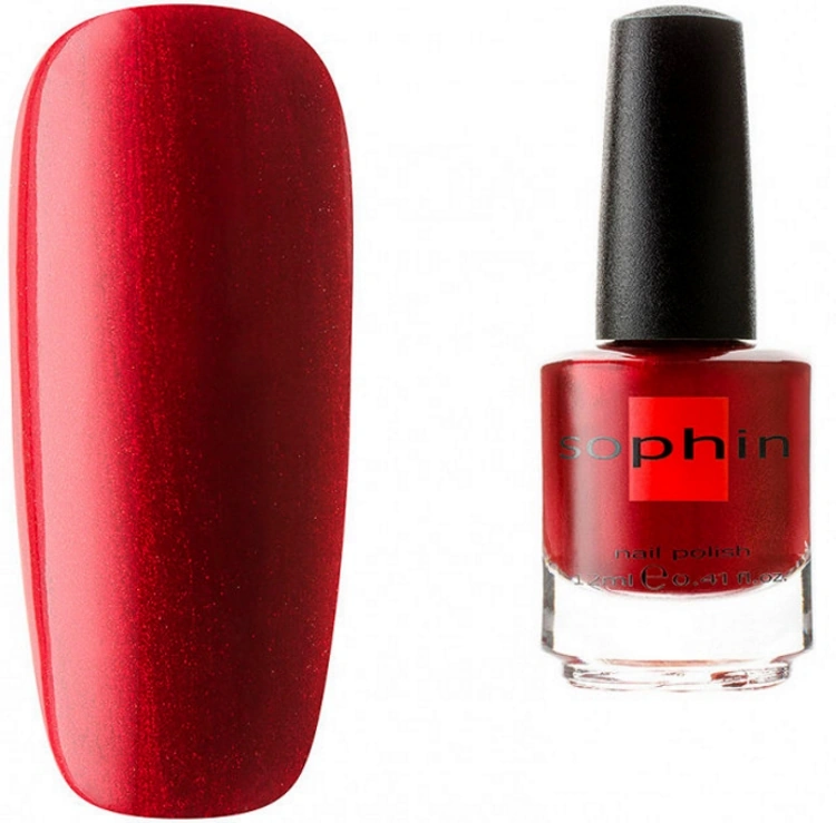 Лак Sophin Nail Lacquer №198 насичений червоний з червоним шиммером 12 мл