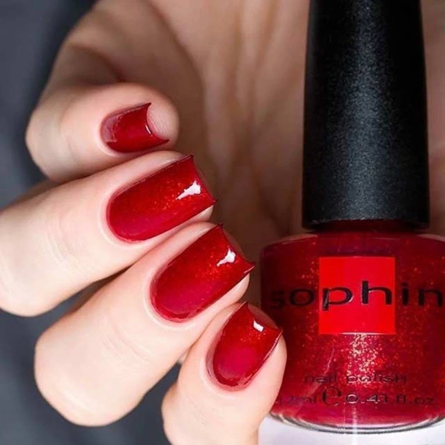Лак Sophin Nail Lacquer №214 насичений червоний з дрібною слюдою 12 мл