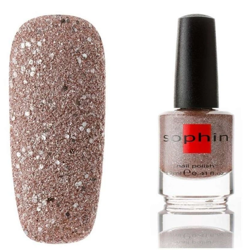 Текстурний лак Sophin Nail Lacquer №265 бежевий із сріблястим гліттером 12 мл