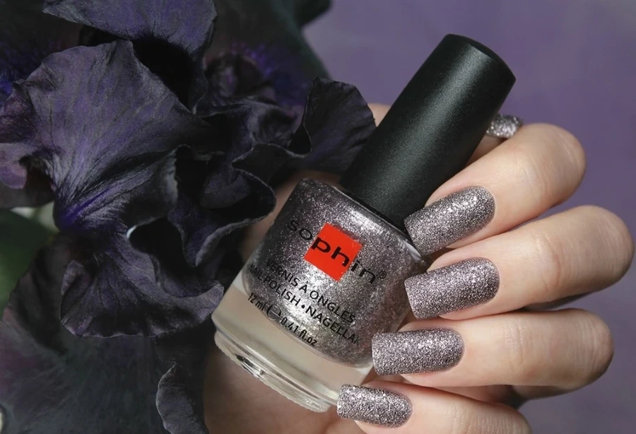Текстурний лак Sophin Nail Lacquer №283 сталевий із шиммером та сріблястим гліттером 12 мл