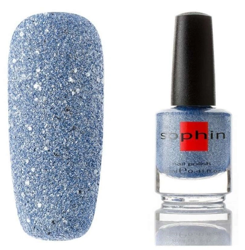 Текстурний лак Sophin Nail Lacquer №299 блакитний із сріблястим гліттером 12 мл