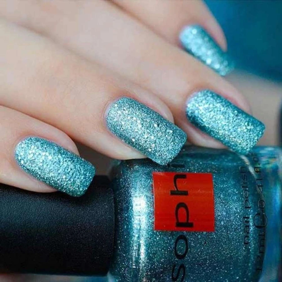 Текстурний лак Sophin Nail Lacquer №300 м`ятно-зелений зі сріблястим гліттером 12 мл