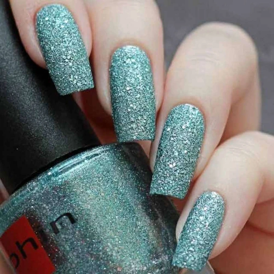 Текстурний лак Sophin Nail Lacquer №300 м`ятно-зелений зі сріблястим гліттером 12 мл