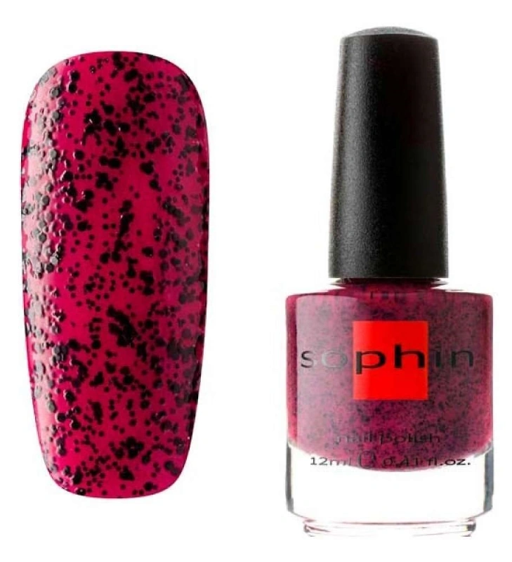 Лак Sophin Nail Lacquer №323 малиновий з чорним глітером 12 мл