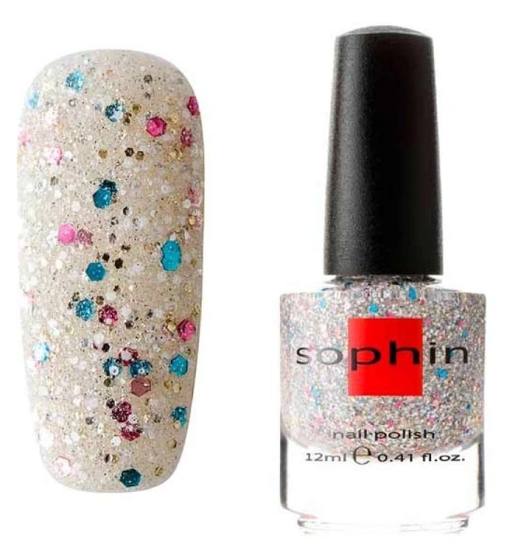 Лак Sophin Nail Lacquer №331 прозорий з глітером різних розмірів 12 мл