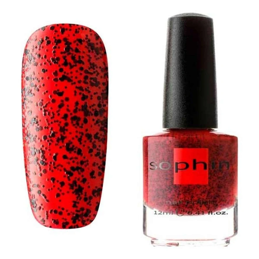Лак Sophin Nail Lacquer №324 червоний з чорним блискучим глітером 12 мл