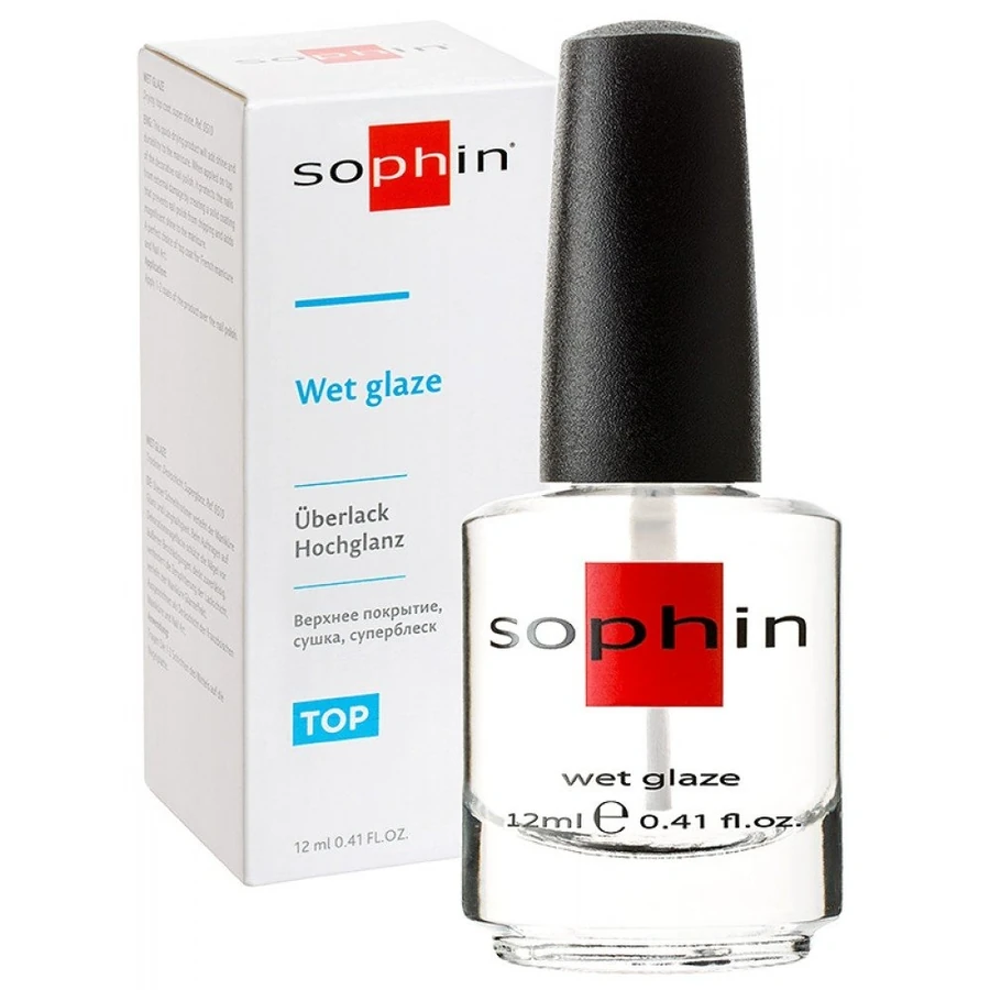 Висушувач лаку + верхнє покриття + суперблиск Sophin Wet Glaze 12 мл