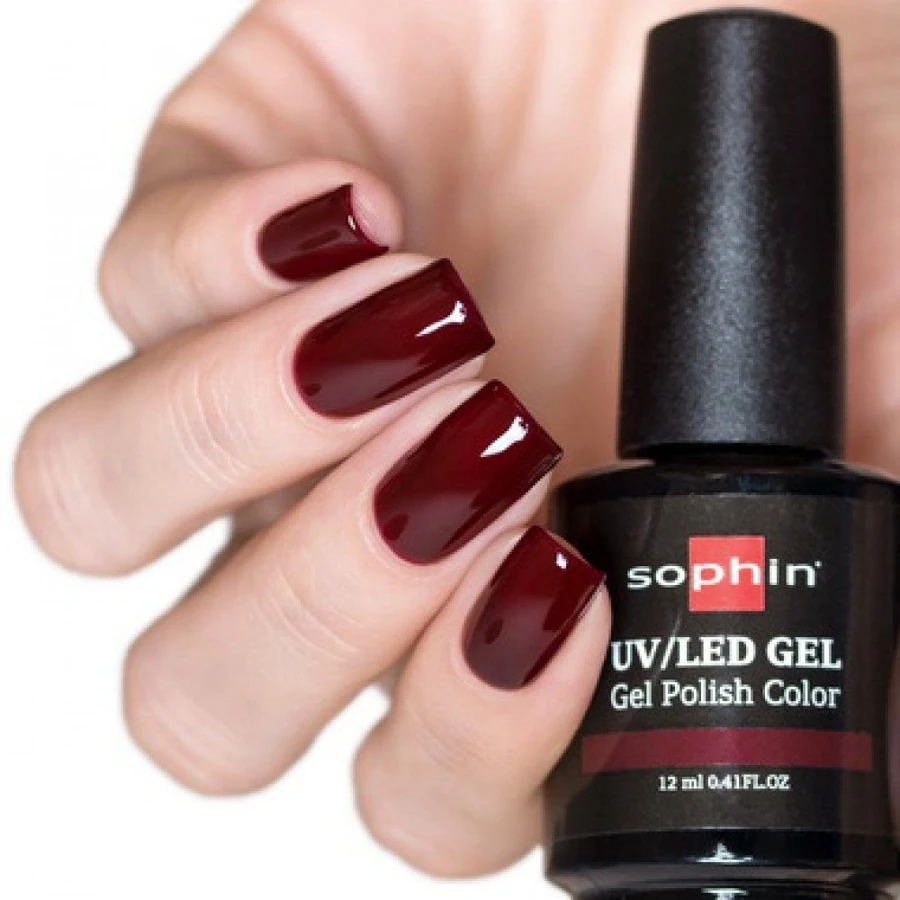 Гель-лак Sophin Gel Polish UV/LED №0718 Cherry Jam насичений бордовий, емаль 12 мл