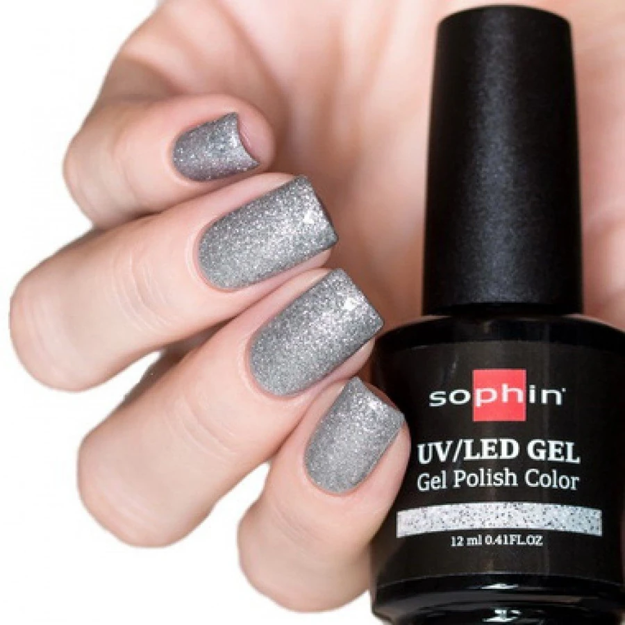 Гель-лак Sophin Gel Polish UV/LED №0743 Silver Sparkles сріблястий з шиммером 12 мл