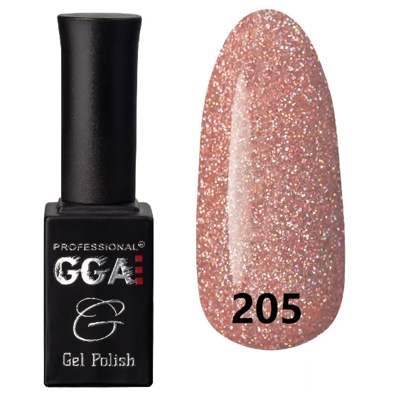 Гель-лак GGA Professional Gel Polish №205 бежево-рожевий із шиммером 10 мл