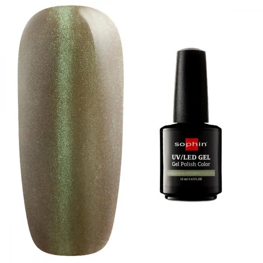 Магнітний гель-лак Sophin Gel Polish UV/LED №0710 Mystic Eyes золотисто-зелений, напівпрозорий із шиммером 12 мл