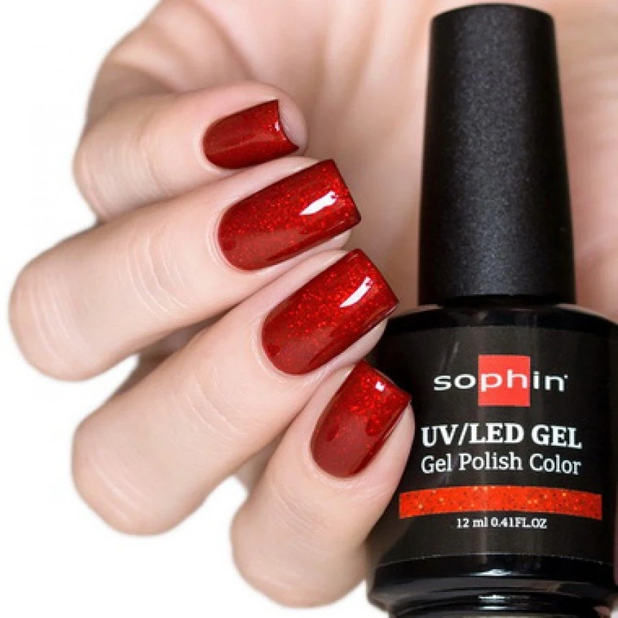 Гель-лак Sophin Gel Polish UV/LED №0741 Burlesque насичений червоний із шиммером 12 мл