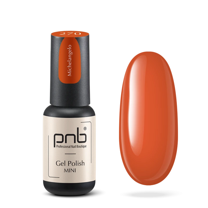 Гель-лак PNB Mini №270 Michelangelo морквяно-жовтогарячий, емаль 4 мл