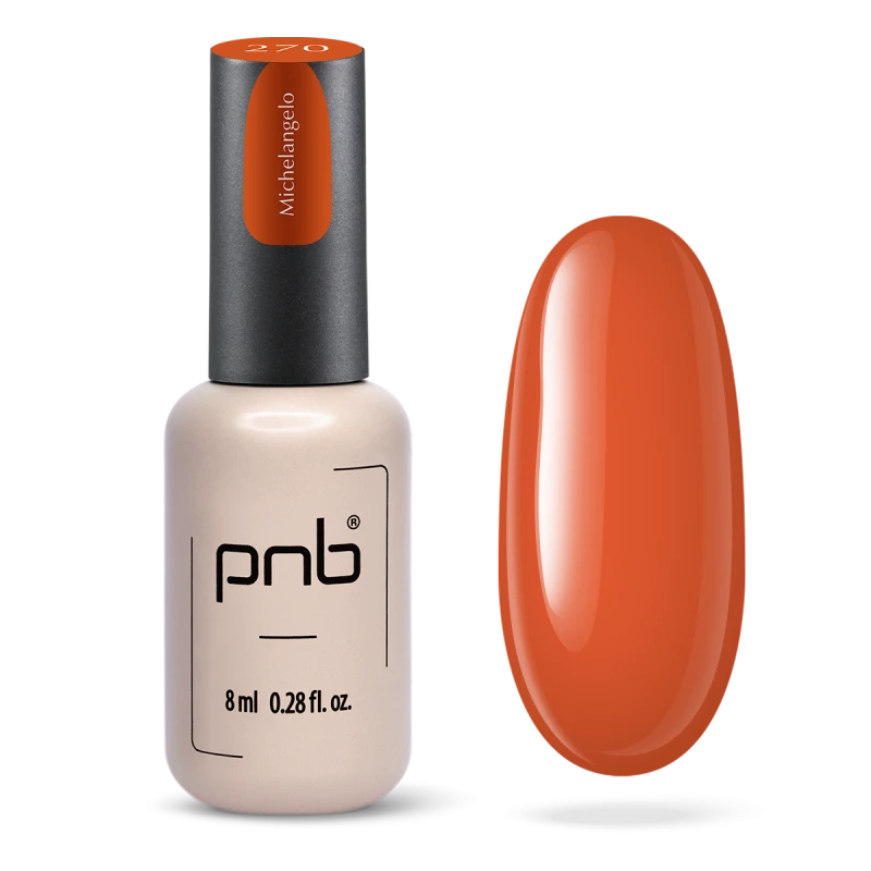 Гель-лак PNB №270 Michelangelo морквяно-жовтогарячий, емаль 8 мл