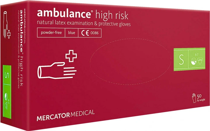 Рукавички латексні підвищеної міцності S Mercator Medical Ambulance High Risk S (6-7) сині 50 шт