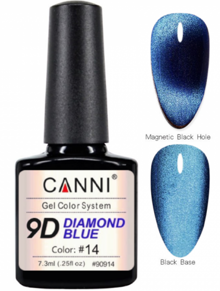 Гель-лак Canni 9D Diamond blue 14 котяче око 9D 7,3 мл