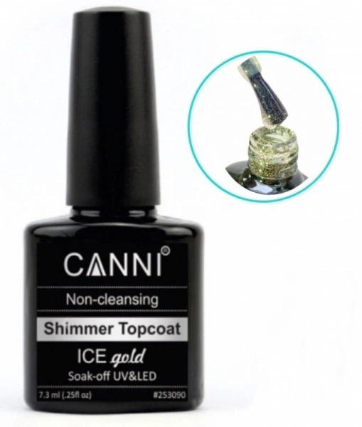 Фінішне покриття із шиммером без липкого шару Canni Shimmer Top Coat Gold 7,3 мл