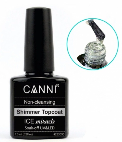 Фінішне покриття із шиммером без липкого шару Canni Shimmer Top Coat Miracle 7,3 мл