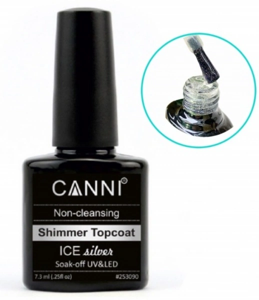 Фінішне покриття із шиммером без липкого шару Canni Shimmer Top Coat Silver 7,3 мл