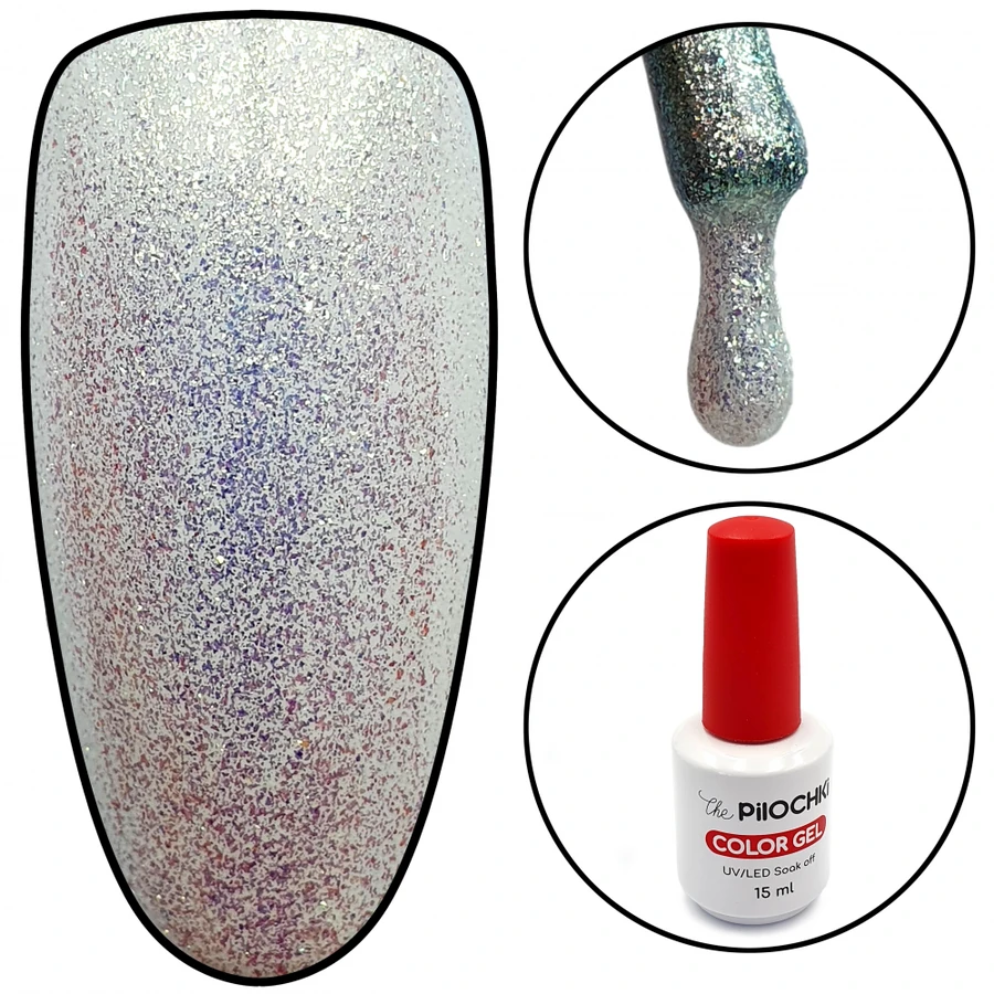 Гель-лак ThePilochki Gel Polish №1442 молочний з голографічними блискітками 15 мл