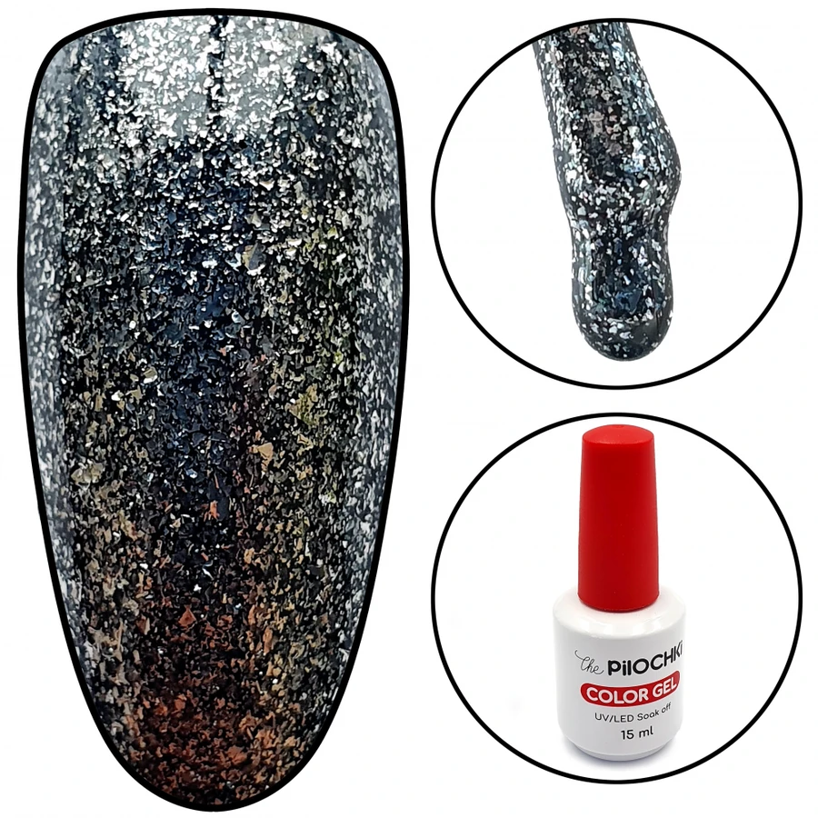 Гель-лак ThePilochki Gel Polish №1465 мокрий асфальт із сріблястою слюдою 15 мл