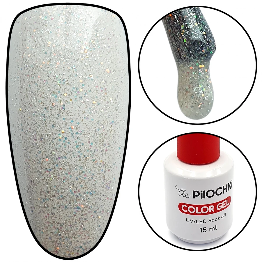 Гель-лак ThePilochki Gel Polish №1518 молочний з голографічними блискітками 15 мл